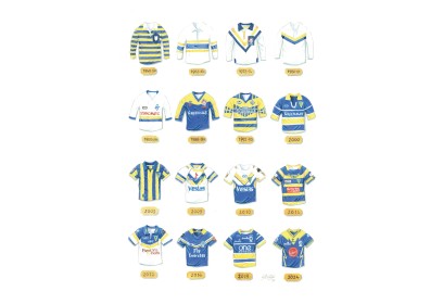 Warrington Wolves Retro Rugby Shirts Wall Art Print